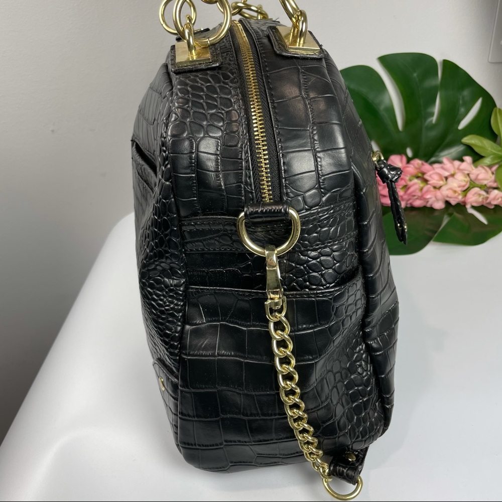 (((SOLD)))Olivia + Joy black faux aligator leather satchel - Picture 4 of 16